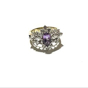 Amethyst and CZ Gold over Sterling Ring Sz 7